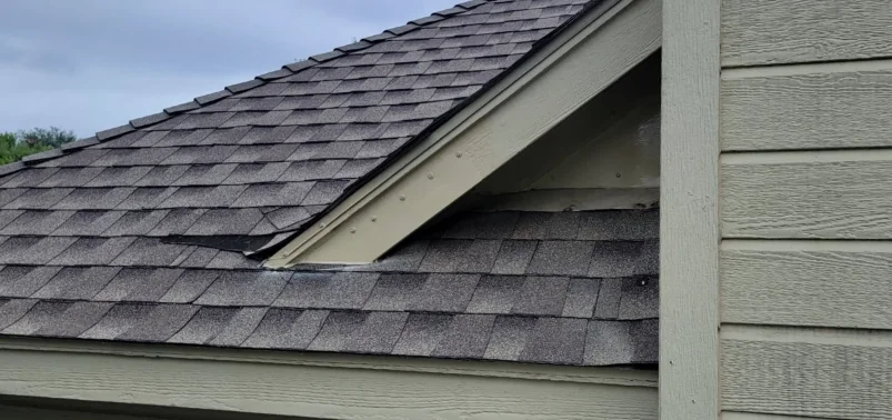 Gap at the gable end of a roof used by roof rats to reach the attic